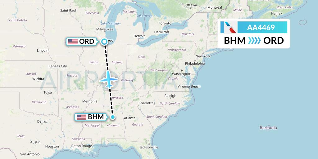 AA4469 American Airlines Flight Map: Birmingham to Chicago