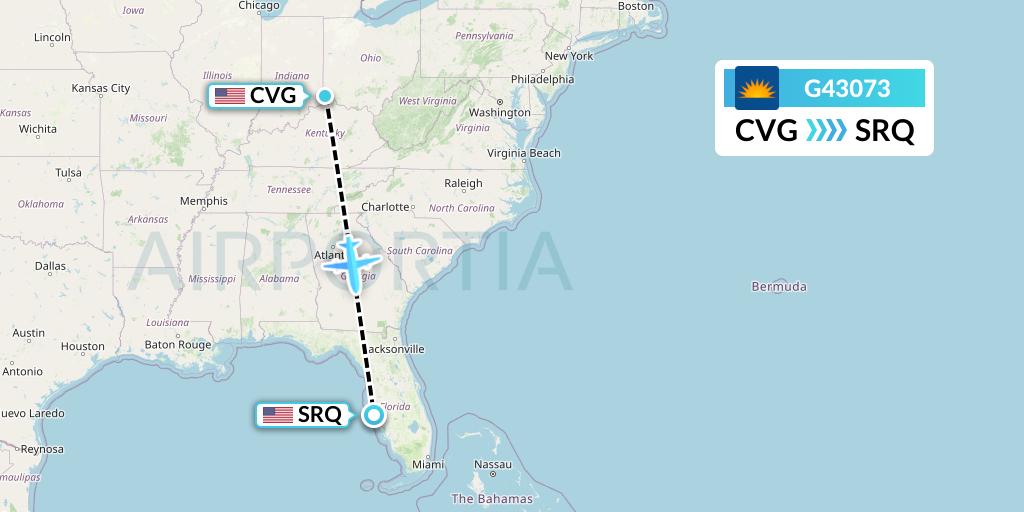G43073 Allegiant Air Flight Map: Cincinnati to Sarasota