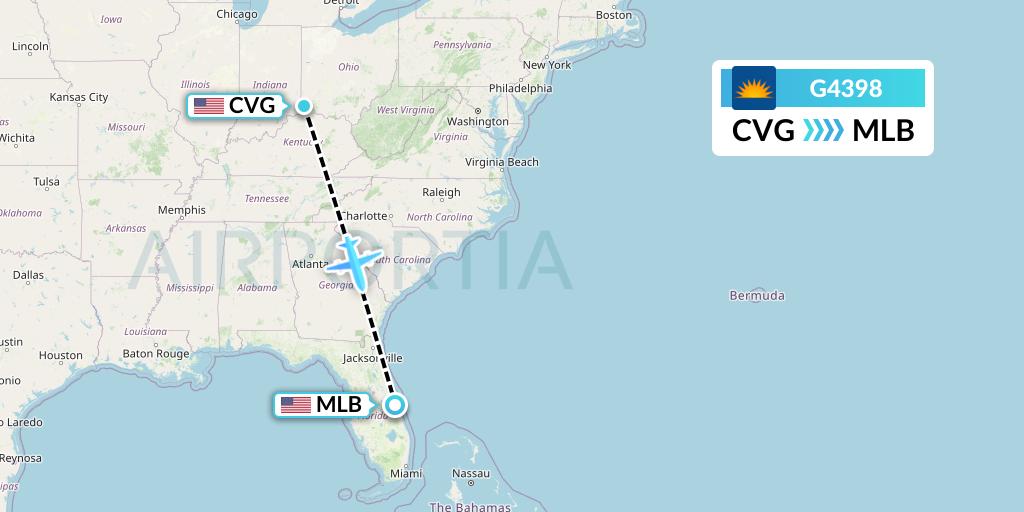 G4398 Allegiant Air Flight Map: Cincinnati to Melbourne