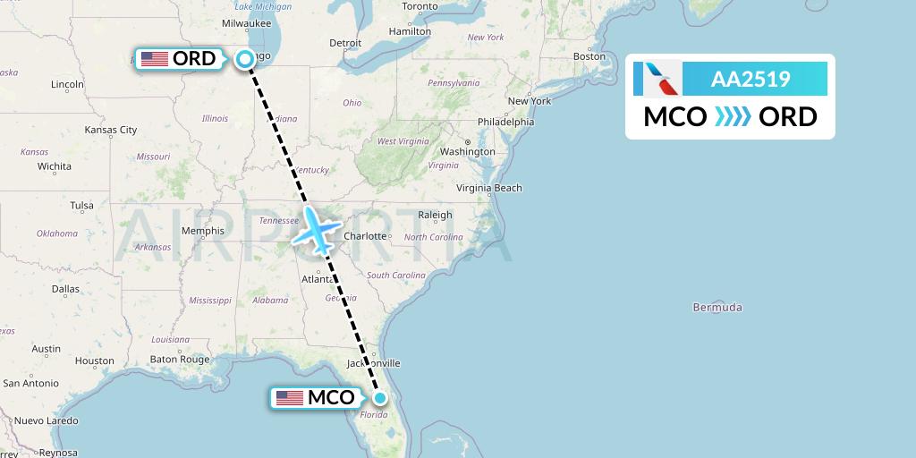 AA2519 American Airlines Flight Map: Orlando to Chicago