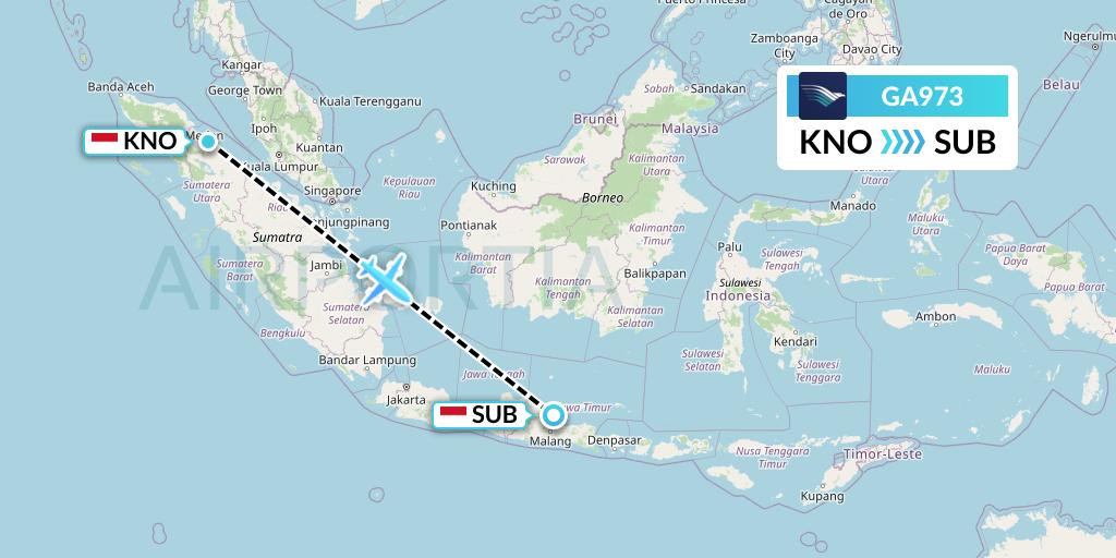 GA973 Garuda Indonesia Flight Map: Medan to Surabaya