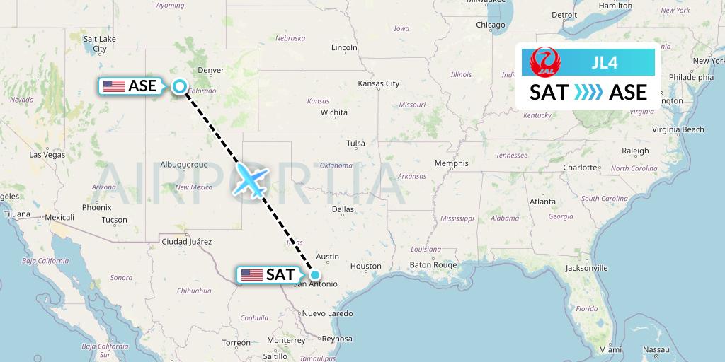 JL4 Japan Airlines Flight Map: San Antonio to Aspen