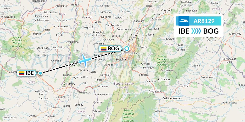 AR8129 Aerolineas Argentinas Flight Map: Ibague to Bogota