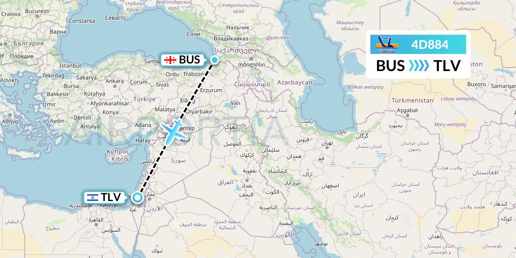 4D884 Air Sinai Flight Map: Batumi to Tel Aviv