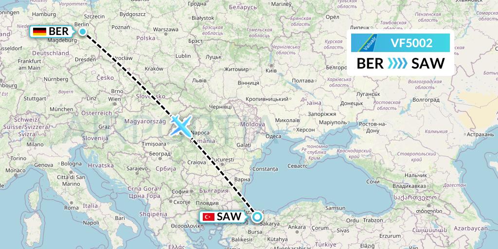 VF5002 ValuAir Flight Map: Berlin to Istanbul