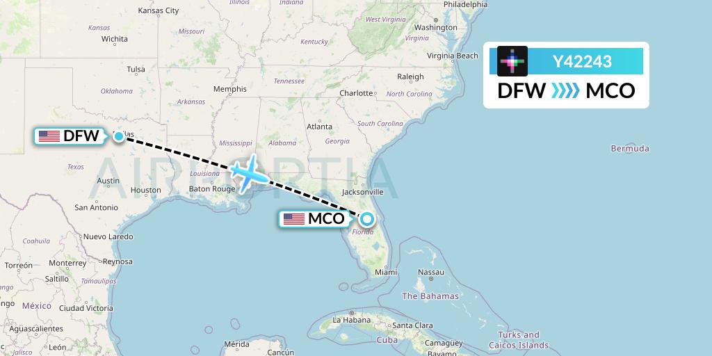 Y42243 Volaris Flight Map: Dallas to Orlando