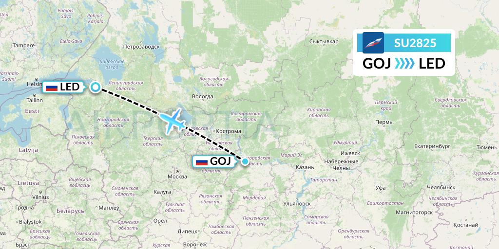SU2825 Aeroflot Flight Map: Nizhny Novgorod to St. Petersburg