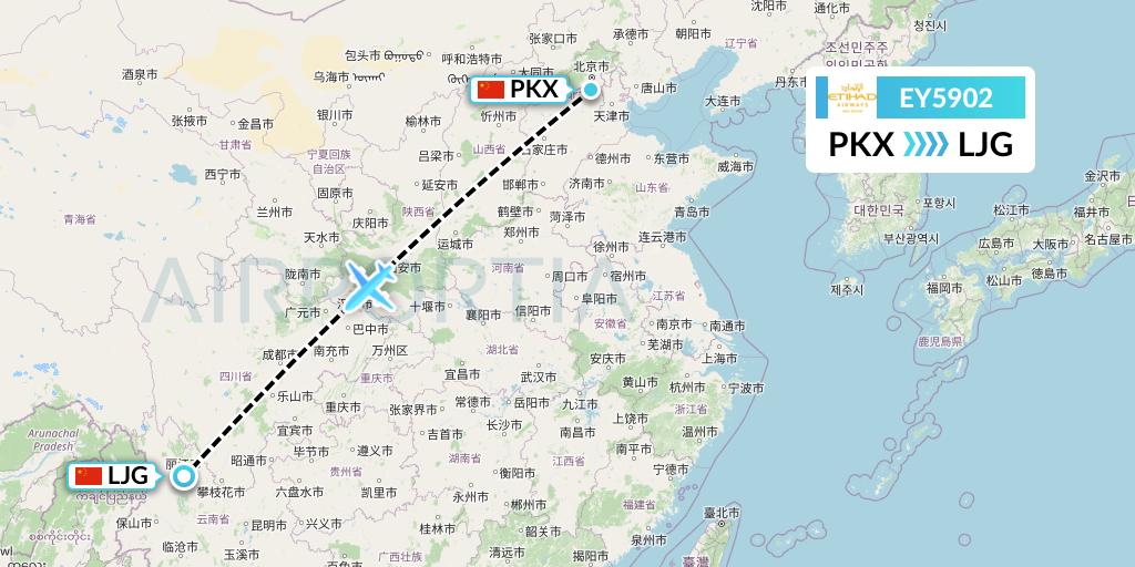EY5902 Etihad Airways Flight Map: Beijing to Lijiang