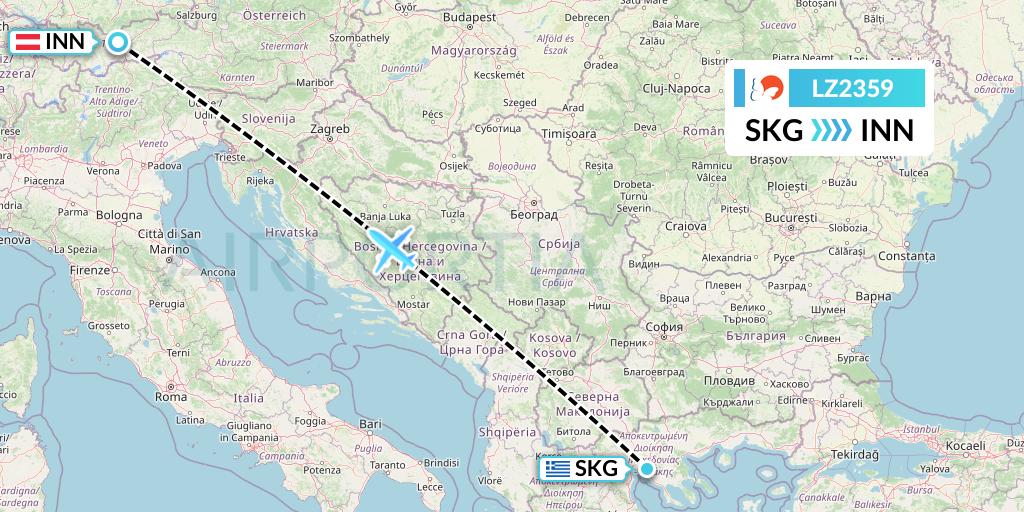 LZ2359 Air Link Flight Map: Thessaloniki to Innsbruck