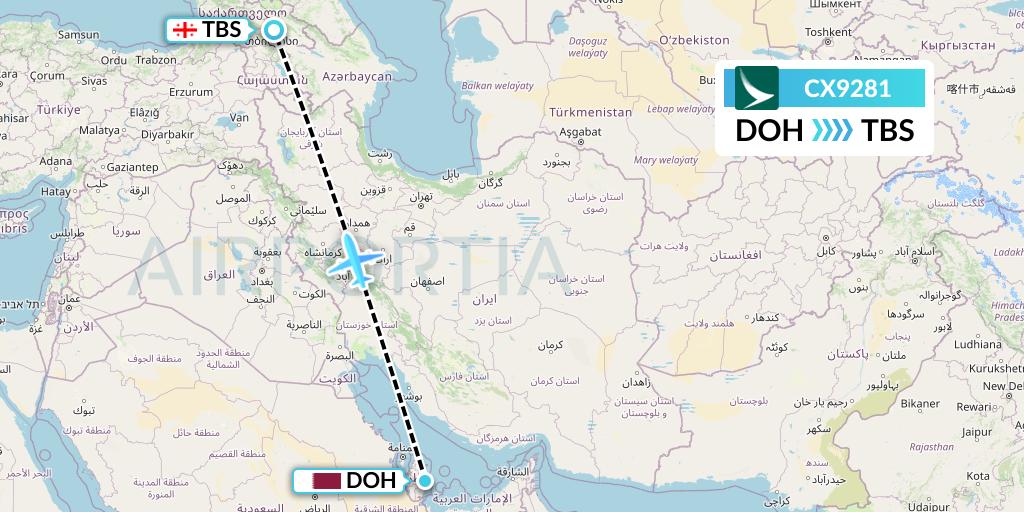CX9281 Cathay Pacific Flight Map: Doha to Tbilisi