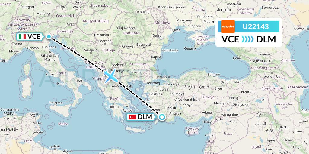 U22143 EasyJet Flight Map: Venice to Dalaman
