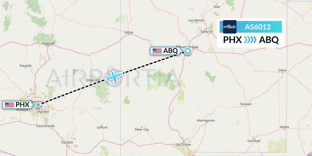 AS6012 Alaska Airlines Flight Map: Phoenix to Albuquerque