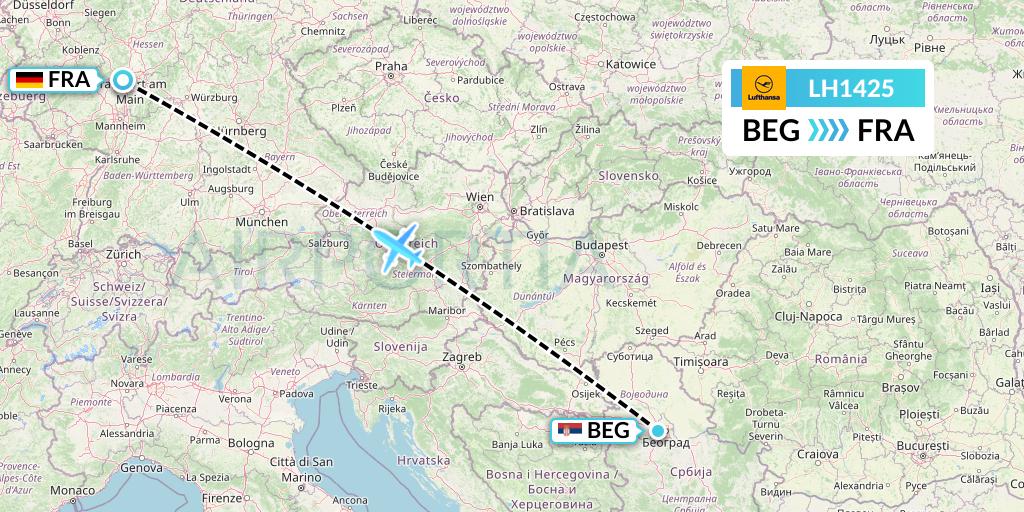 LH1425 Lufthansa Flight Map: Belgrade to Frankfurt