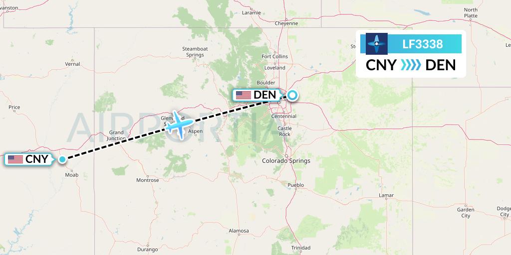 LF3338 Corporate Flight Management Flight Map: Moab to Denver