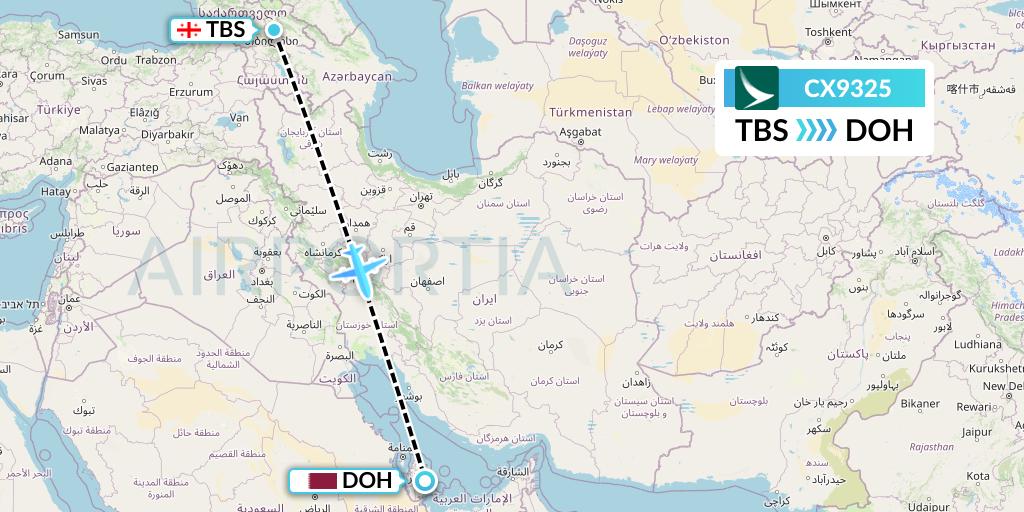 CX9325 Cathay Pacific Flight Map: Tbilisi to Doha