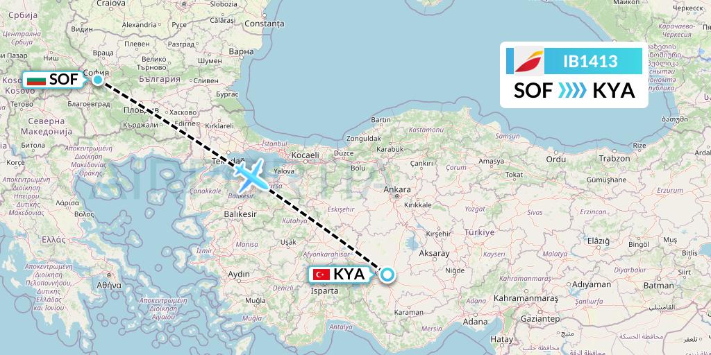 IB1413 Iberia Flight Map: Sofia to Konya