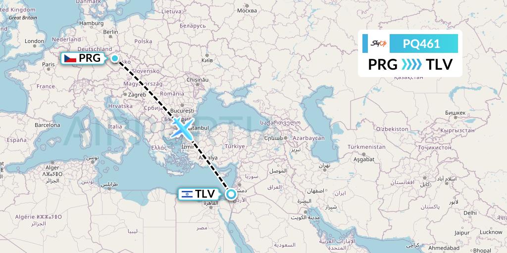 PQ461 SkyUp Airlines Flight Map: Prague to Tel Aviv
