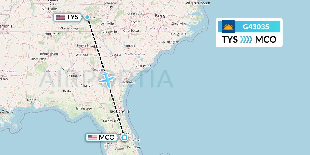 G43035 Allegiant Air Flight Map: Knoxville to Orlando
