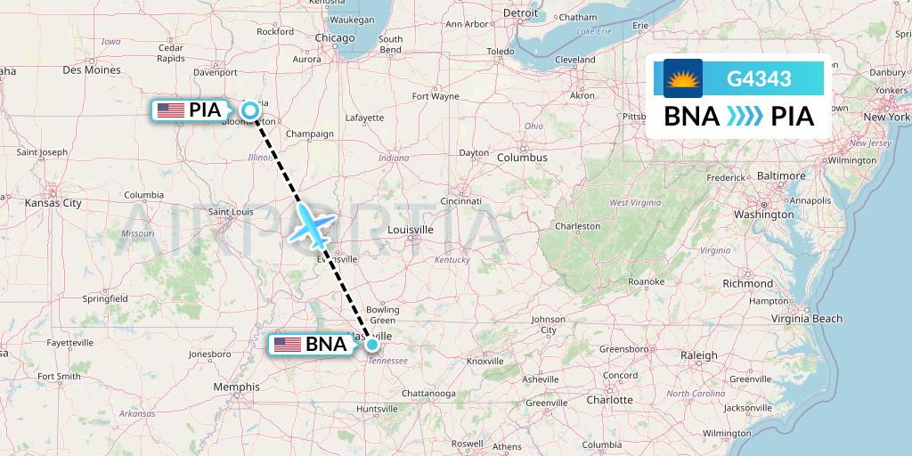 G4343 Allegiant Air Flight Map: Nashville to Peoria