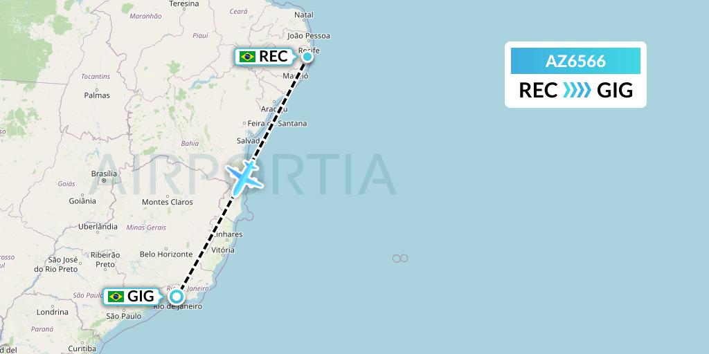 AZ6566 ITA Airways Flight Map: Recife to Rio de Janeiro