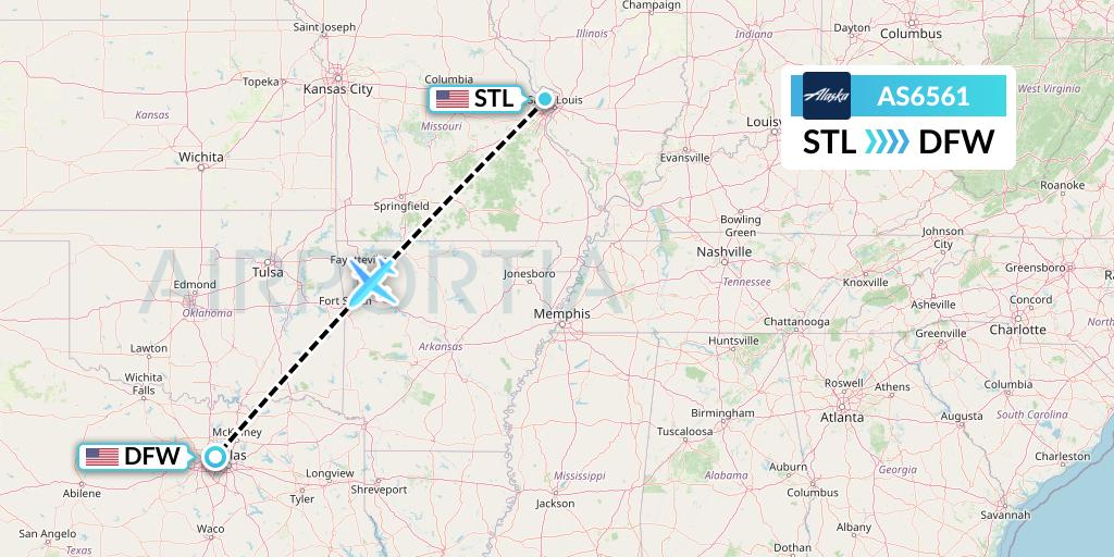 AS6561 Alaska Airlines Flight Map: St. Louis to Dallas
