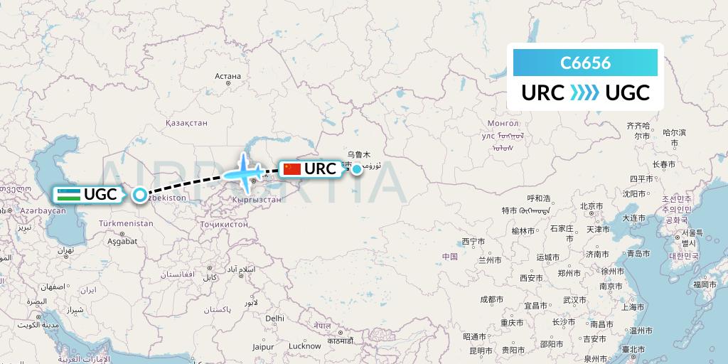 C6656 Capitol Air Express Flight Map: Urumqi to Urgench