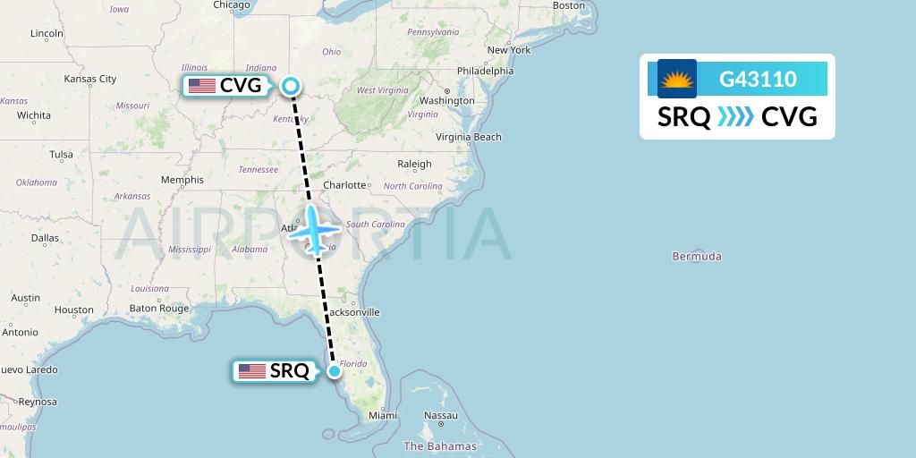 G43110 Allegiant Air Flight Map: Sarasota to Cincinnati