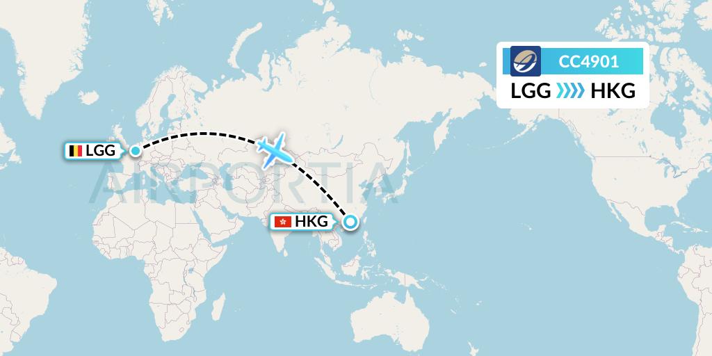 CC4901 CM Airlines Flight Map: Liege to Hong Kong