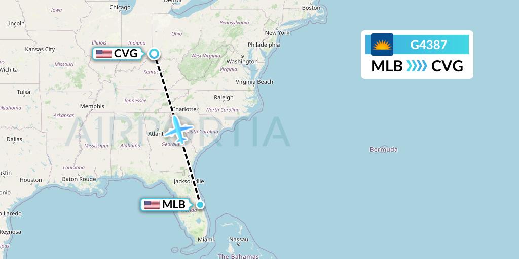G4387 Allegiant Air Flight Map: Melbourne to Cincinnati