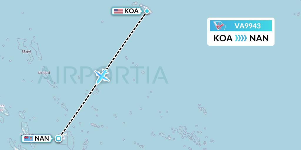 VA9943 Virgin Australia Flight Map: Kailua-Kona to Nadi