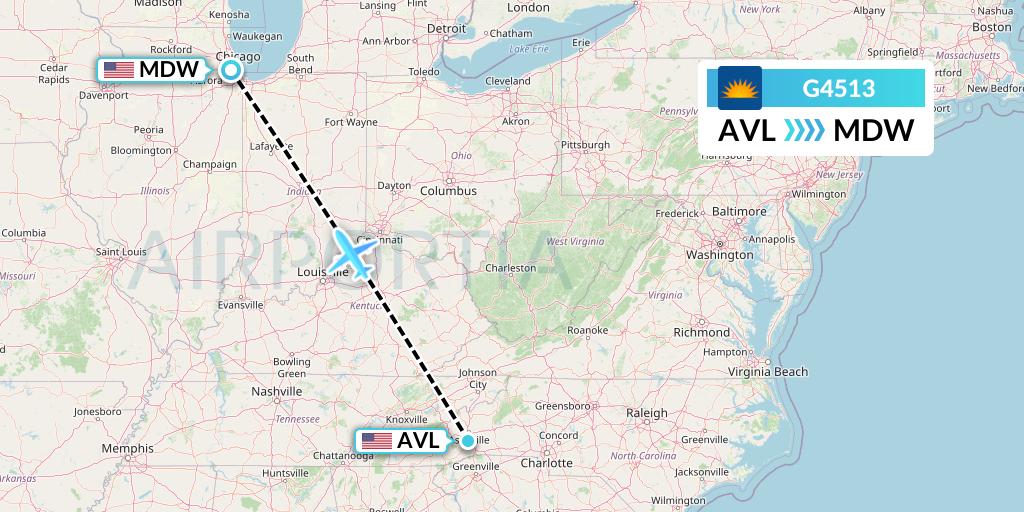 G4513 Allegiant Air Flight Map: Asheville to Chicago