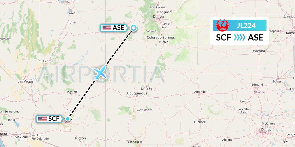 JL224 Japan Airlines Flight Map: Scottsdale to Aspen