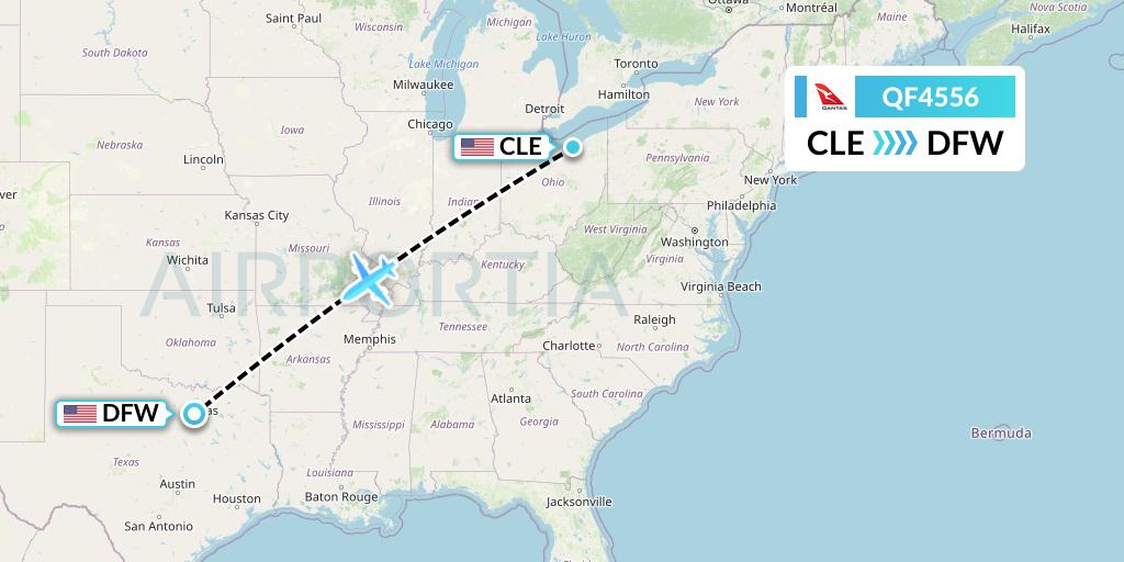 QF4556 Qantas Flight Map: Cleveland to Dallas