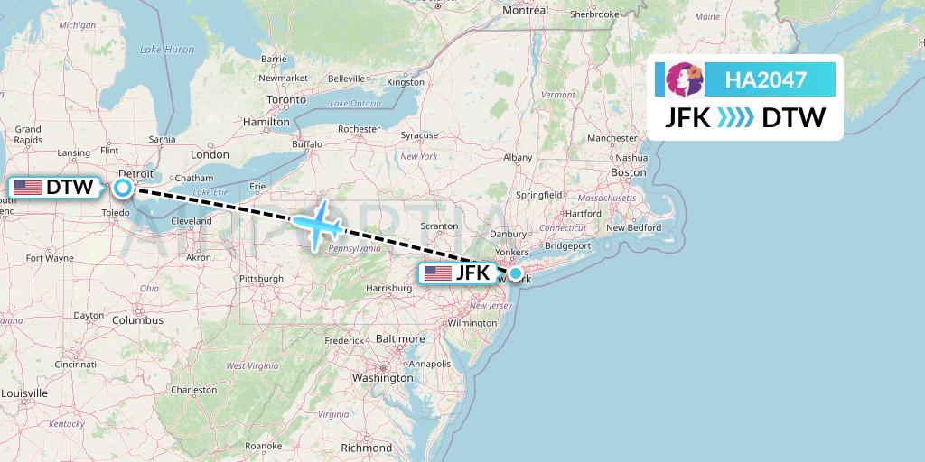HA2047 Hawaiian Airlines Flight Map: New York to Detroit