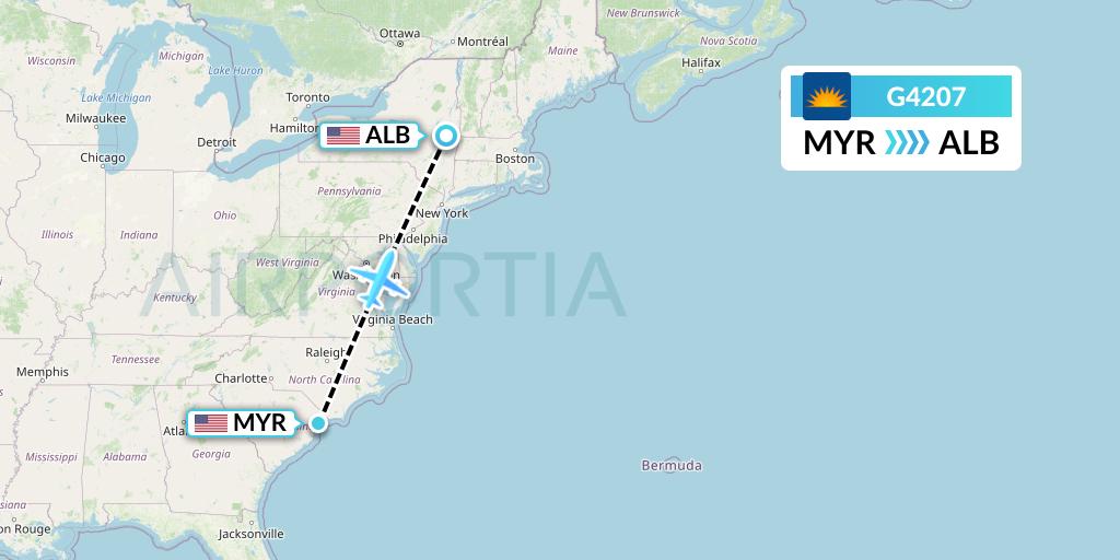 G4207 Allegiant Air Flight Map: Myrtle Beach to Albany