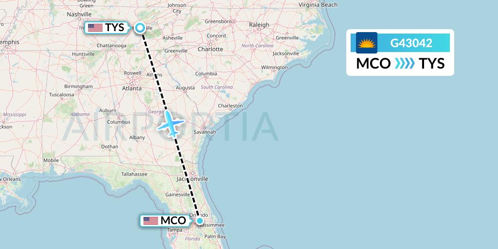 G43042 Allegiant Air Flight Map: Orlando to Knoxville
