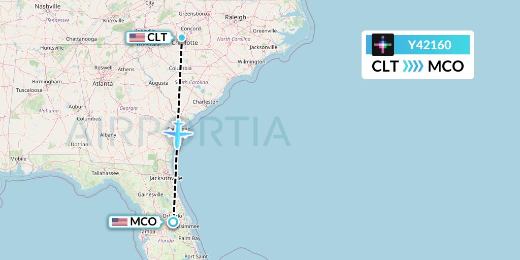 Y42160 Volaris Flight Map: Charlotte to Orlando