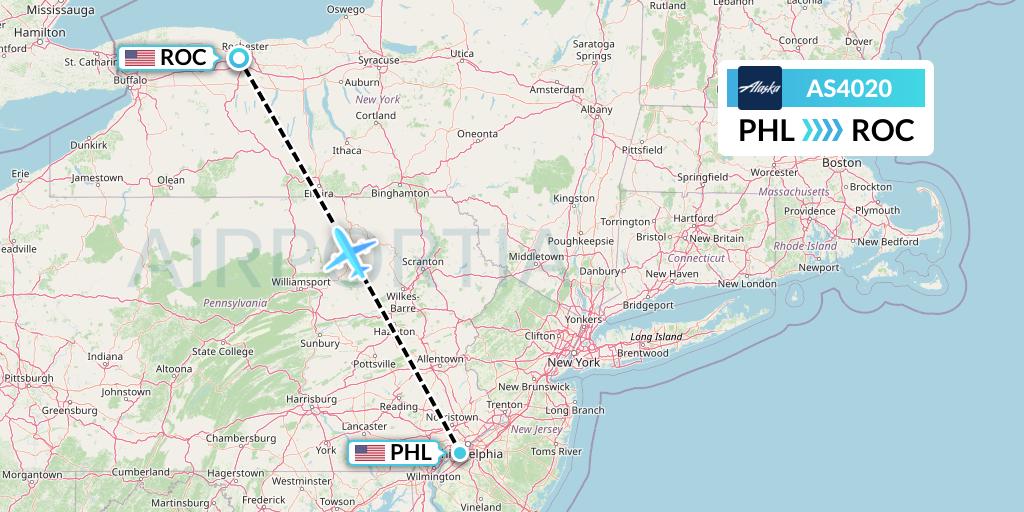 AS4020 Alaska Airlines Flight Map: Philadelphia to Rochester