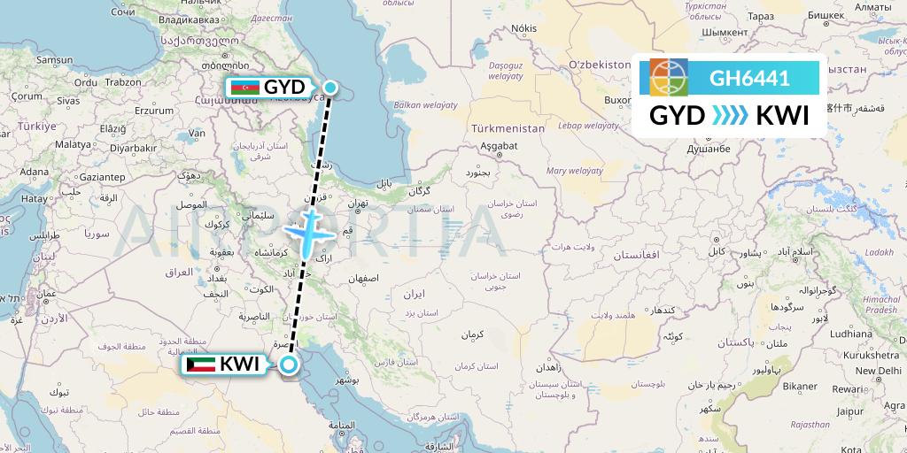 GH6441 Globus Flight Map: Baku to Kuwait City