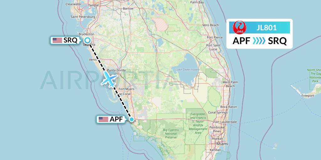 JL801 Japan Airlines Flight Map: Naples to Sarasota