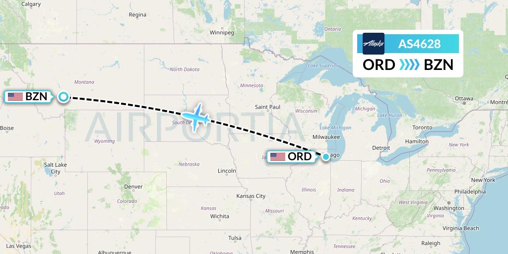 AS4628 Alaska Airlines Flight Map: Chicago to Bozeman