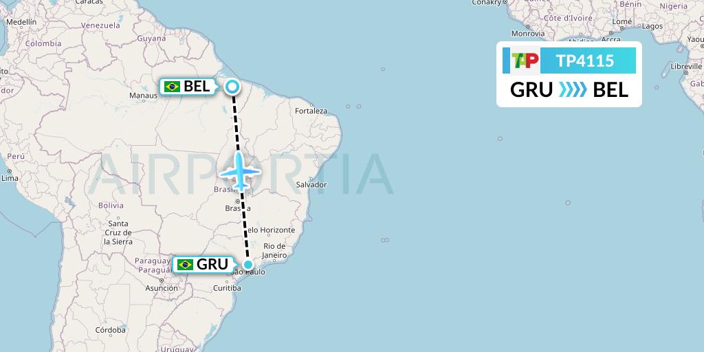 TP4115 TAP Portugal Flight Map: Sao Paulo to Belem