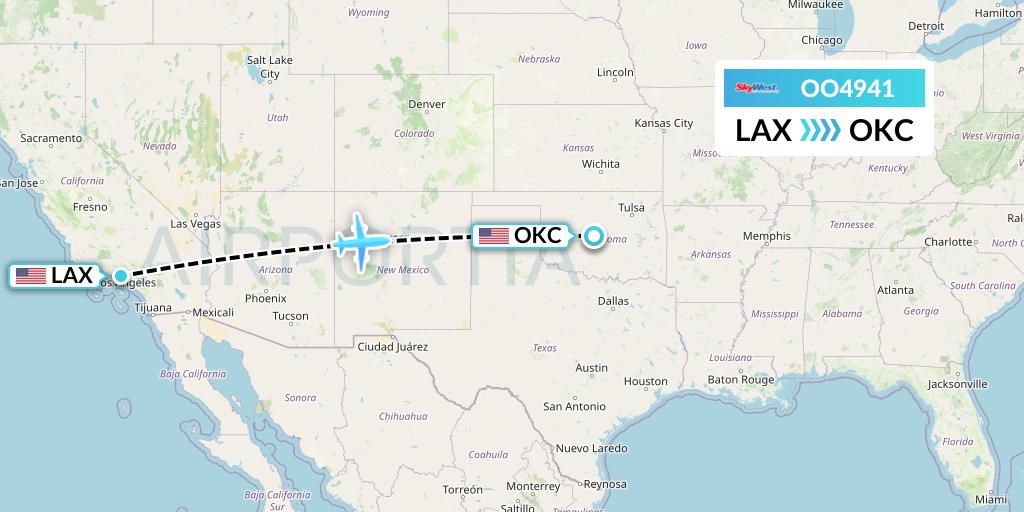OO4941 SkyWest Airlines Flight Map: Los Angeles to Oklahoma City