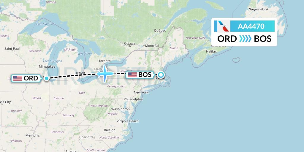 AA4470 American Airlines Flight Map: Chicago to Boston