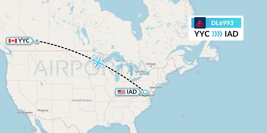 DL6993 Delta Air Lines Flight Map: Calgary to Washington