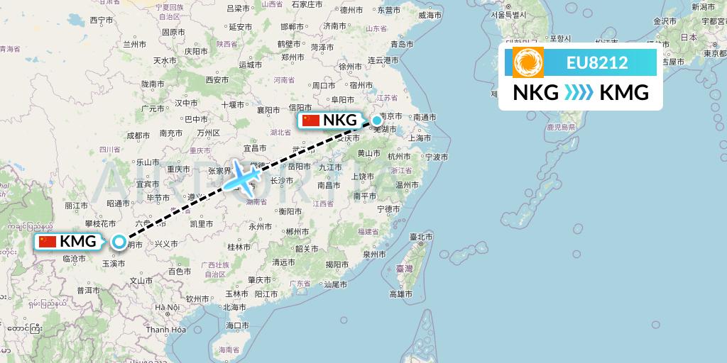 EU8212 Chengdu Airlines Flight Map: Nanjing to Kunming
