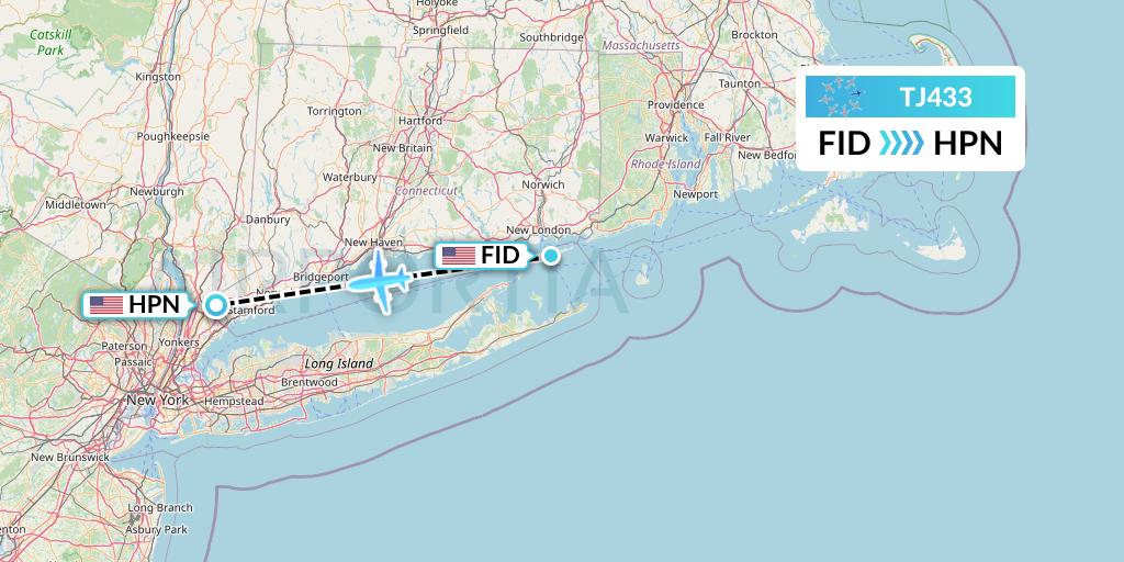 TJ433 Tradewind Aviation Flight Map: Fishers Island to White Plains