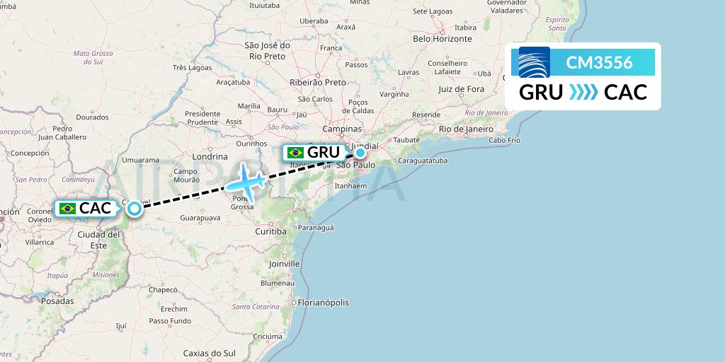 CM3556 Copa Airlines Flight Map: Sao Paulo to Cascavel