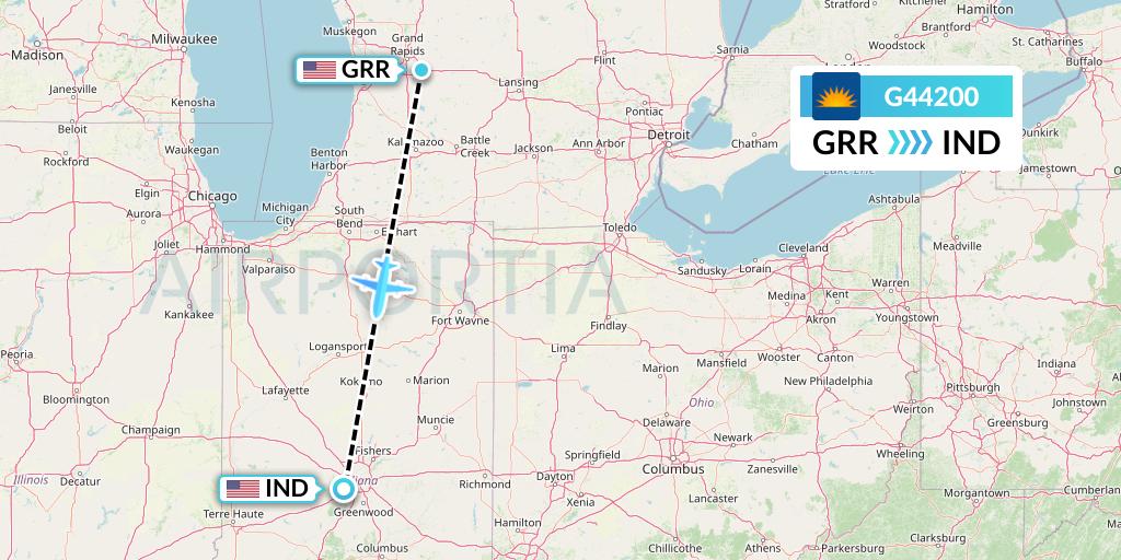 G44200 Allegiant Air Flight Map: Grand Rapids to Indianapolis