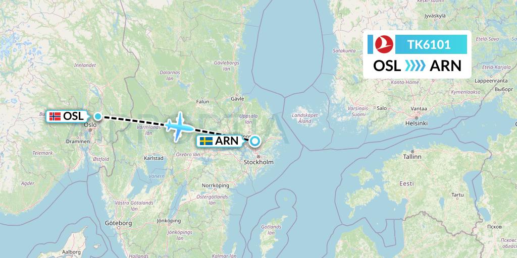 TK6101 Turkish Airlines Flight Map: Oslo to Stockholm